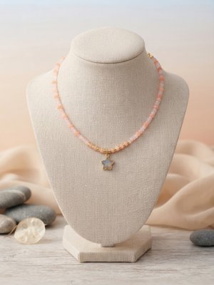 Soft Pembe ve Turuncu Kristal Boncuklu Yıldız Kolye
