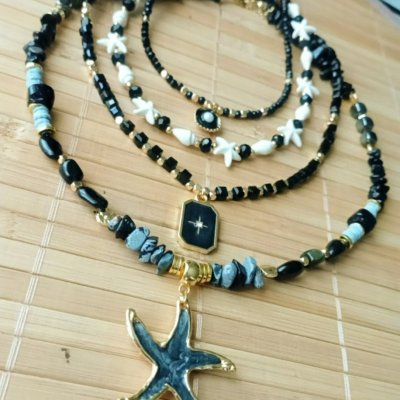 Dikdörtgen Kuzey Yıldızı Figürlü Kristal Boncuk Kolye