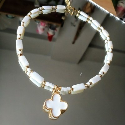 Sedef Doğal taşlı Van Cleef Tasarım Kolye